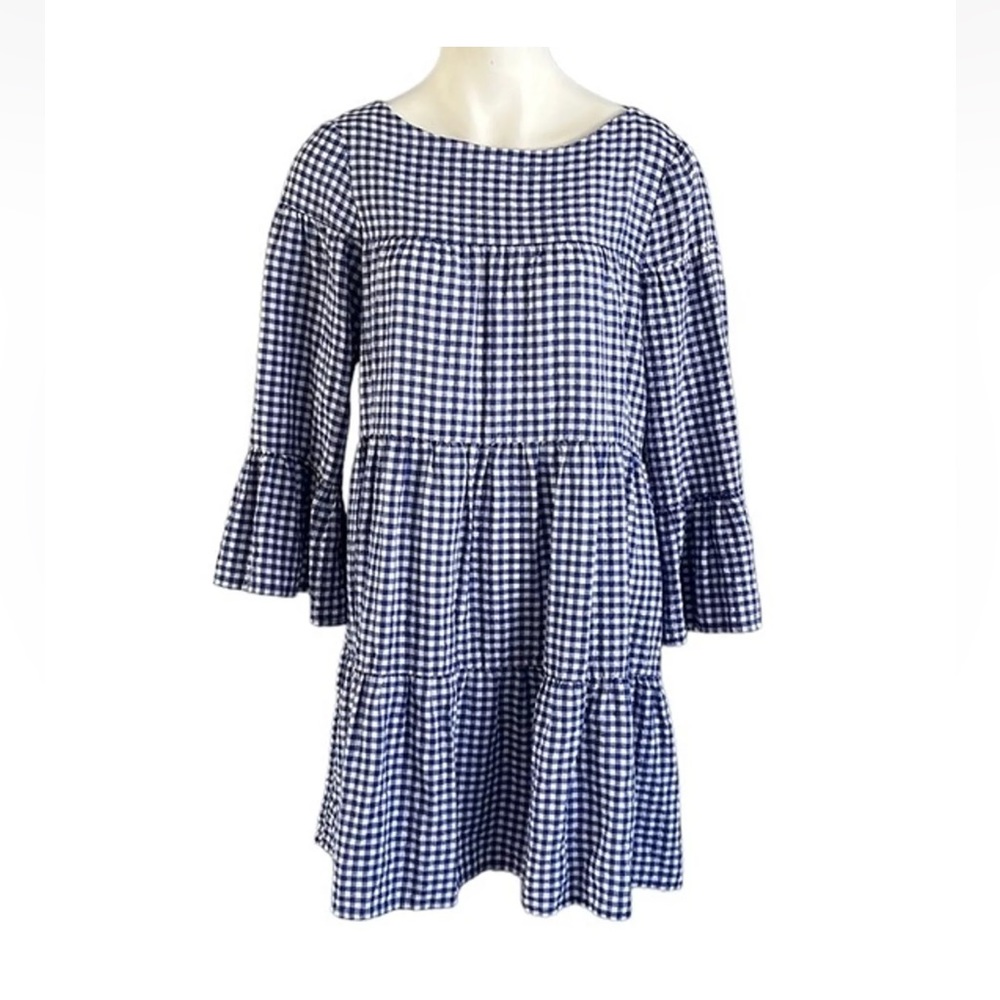Zara Woman A Line Gingham Crew Neck Mini Dress Womens XSmall